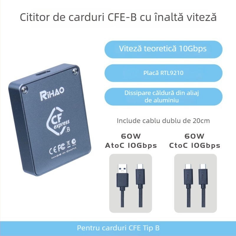 D10 Pro Cititor CFexpress cu USB 3.1 Type-C, Suport CF/CFexpress, Aliaj de aluminiu, Montaj încorporat, Compatibil cu Mac OS