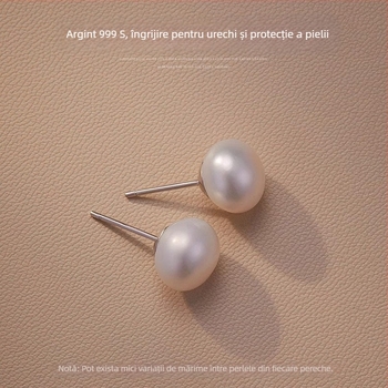 Cercei din argint 999 cu perle naturale de apă dulce – realizare manuală, design geometric, pentru femei