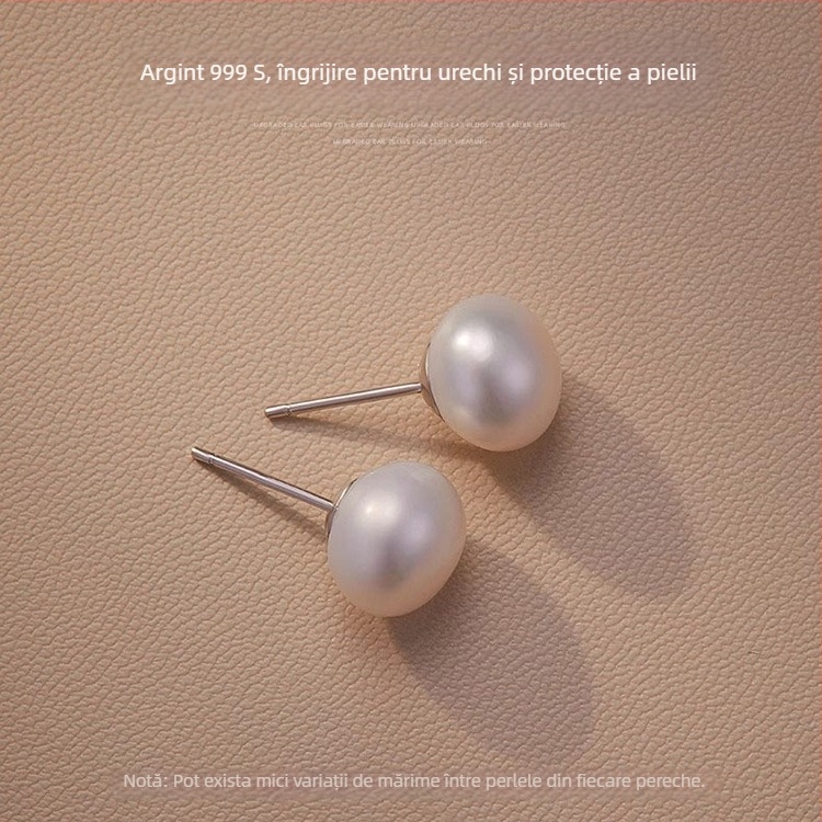 Cercei din argint 999 cu perle naturale de apă dulce – realizare manuală, design geometric, pentru femei