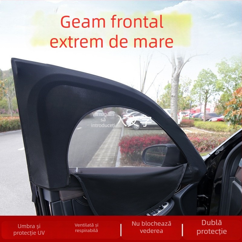Cortină din plasă pentru geamul mașinii – protecție împotriva țânțarilor, intimitate, umbrire, respirabilă, transparentă, izolație termică; potrivită pentru sedan și SUV; Material: plasă poliesterică; Montură: tip suspendat
