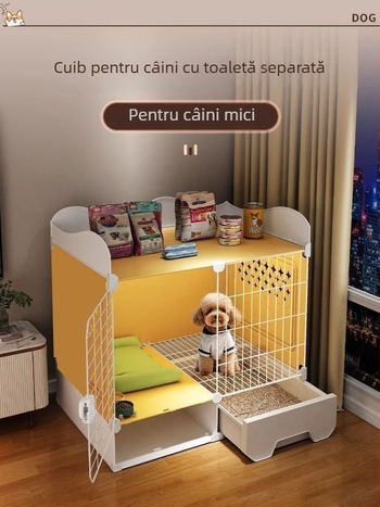 Cușcă pentru câini de talie mică, cu separare a toaletei, o cameră și o baie, kennel interior pentru animale de companie, vilă Teddy Bichon
