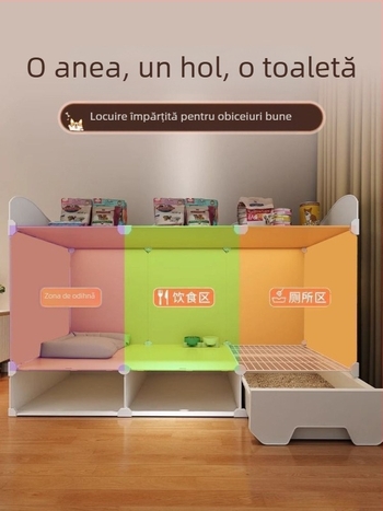 Cușcă pentru câini de talie mică, cu separare a toaletei, o cameră și o baie, kennel interior pentru animale de companie, vilă Teddy Bichon