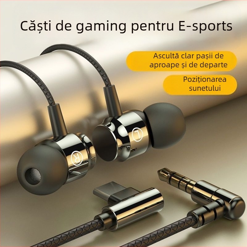 Căști de gaming, in-ear, stil minimalist, conector de 2,5 mm cu formă de L