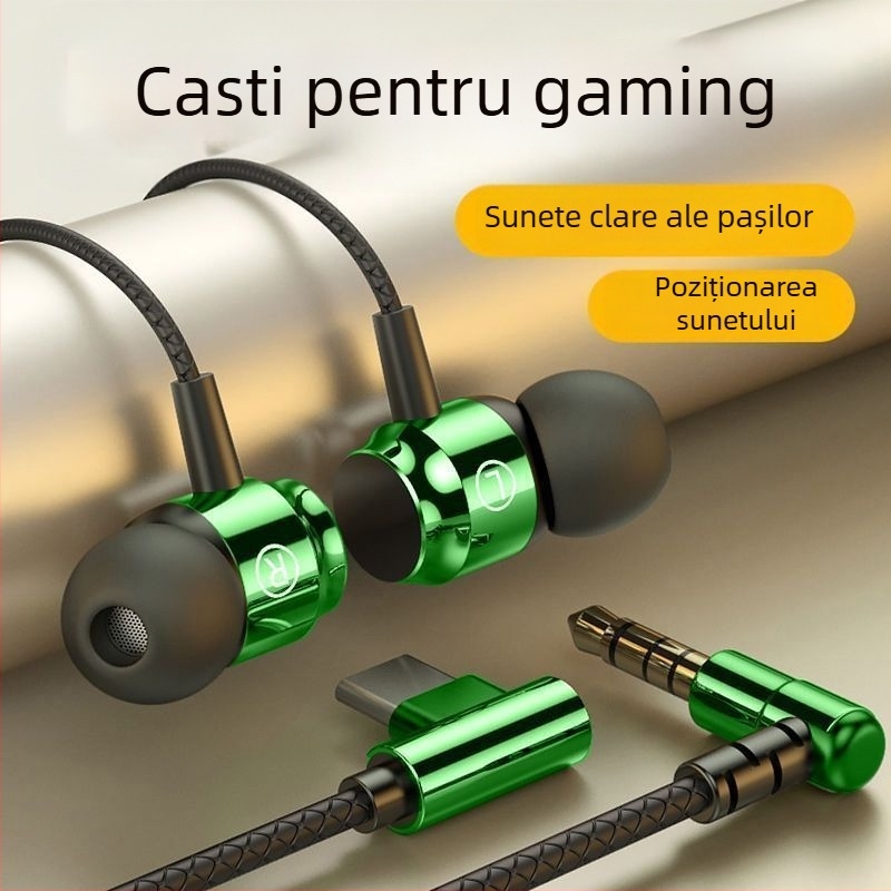 Căști de gaming, in-ear, stil minimalist, conector de 2,5 mm cu formă de L