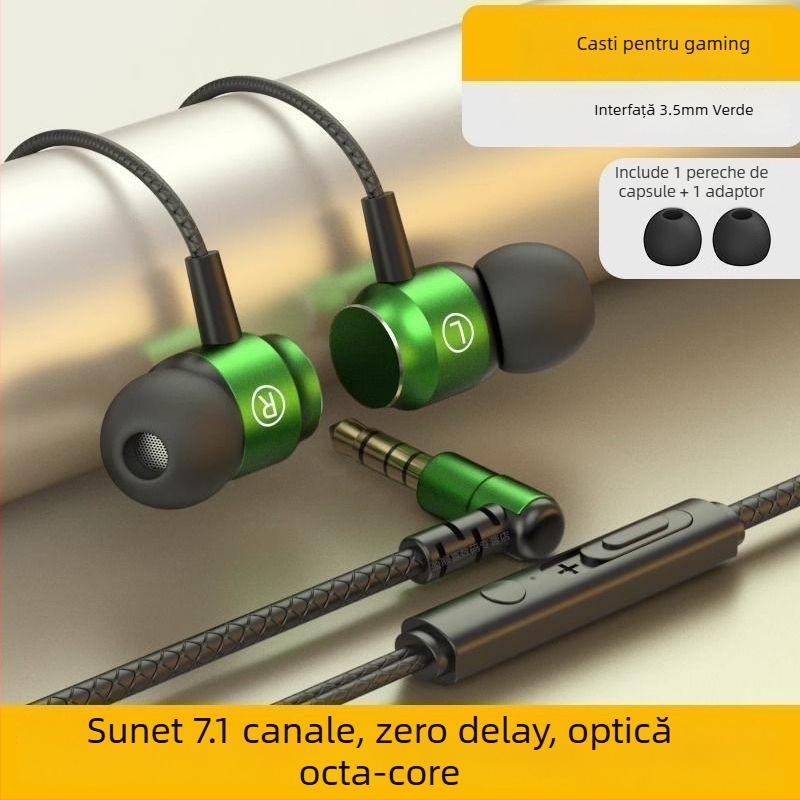 Căști de gaming, in-ear, stil minimalist, conector de 2,5 mm cu formă de L