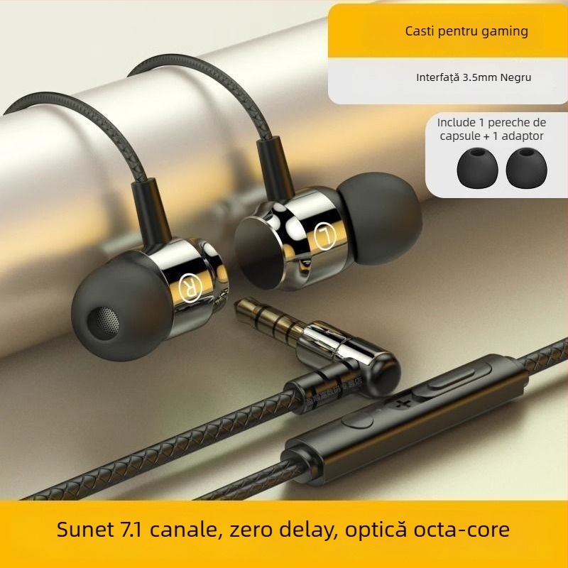 Căști de gaming, in-ear, stil minimalist, conector de 2,5 mm cu formă de L