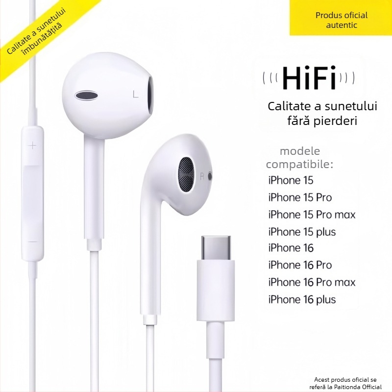 Căști in-ear cu fir, 3,5 mm, pentru Apple iPhone 14, 14 mm driver, cablu de 1,2 m, microfon încorporat, răspuns în frecvențe 20–20000 Hz