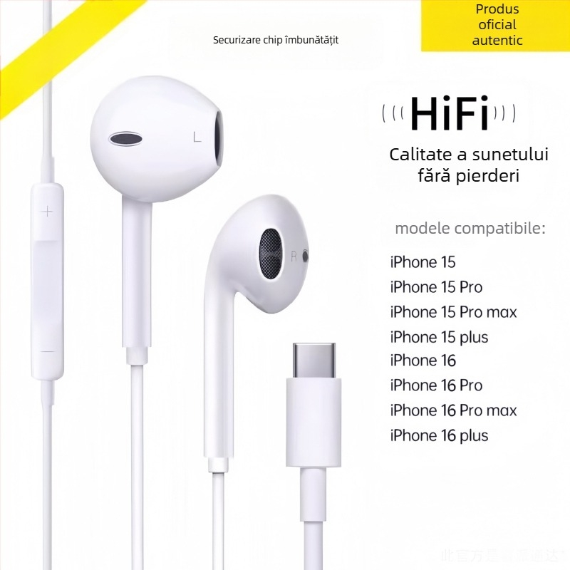 Căști in-ear cu fir, 3,5 mm, pentru Apple iPhone 14, 14 mm driver, cablu de 1,2 m, microfon încorporat, răspuns în frecvențe 20–20000 Hz