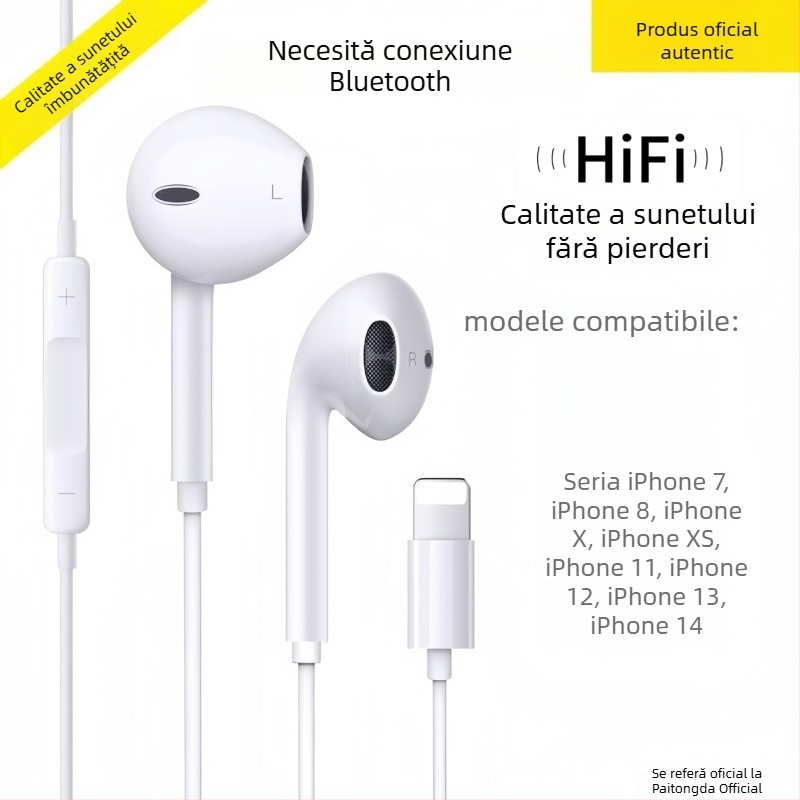 Căști in-ear cu fir, 3,5 mm, pentru Apple iPhone 14, 14 mm driver, cablu de 1,2 m, microfon încorporat, răspuns în frecvențe 20–20000 Hz