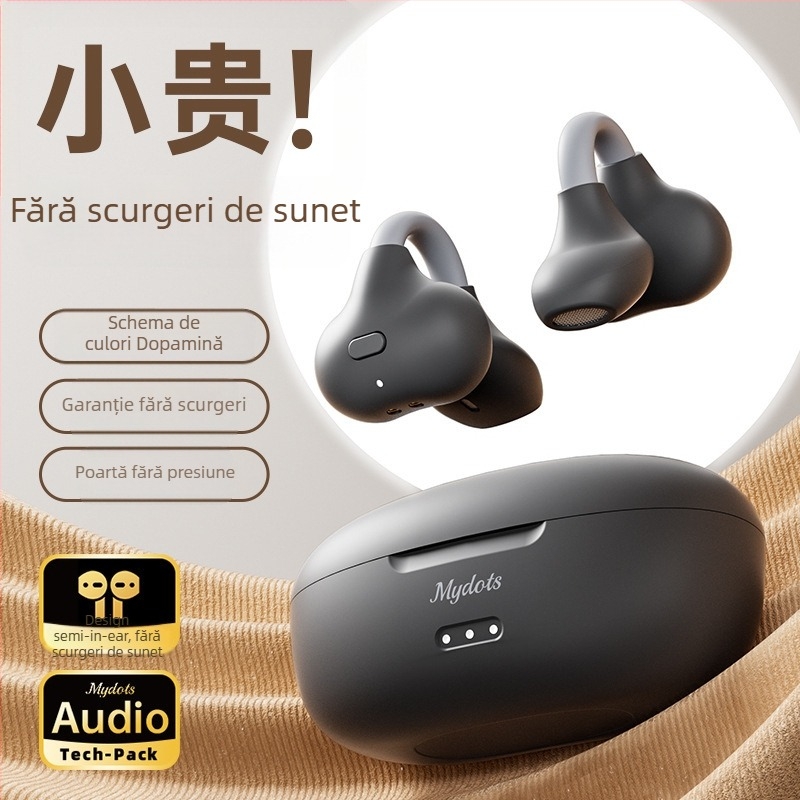 Căști Bluetooth cu clips pentru urechi, conducție osoasă, autonomie 4–8 ore, rază de 15 m, adevărate căști wireless (TWS)