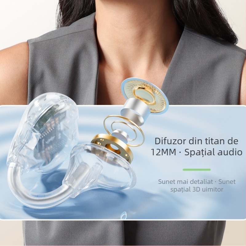 Căști Bluetooth cu clips pentru urechi, conducție osoasă, autonomie 4–8 ore, rază de 15 m, adevărate căști wireless (TWS)
