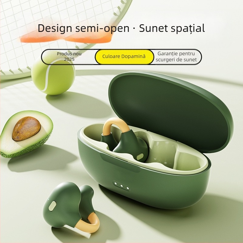 Căști Bluetooth cu clips pentru urechi, conducție osoasă, autonomie 4–8 ore, rază de 15 m, adevărate căști wireless (TWS)