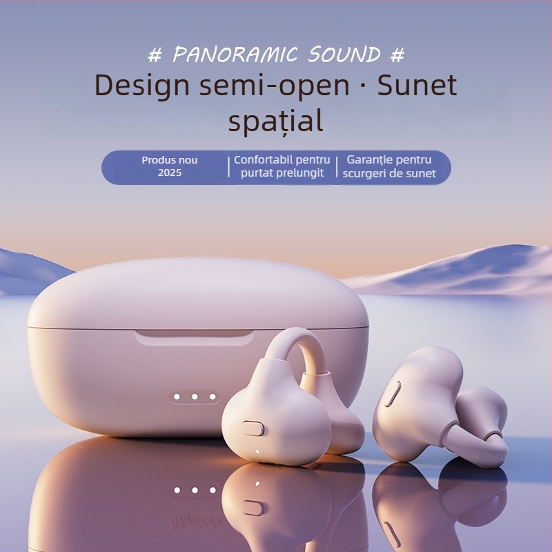 Căști Bluetooth cu clips pentru urechi, conducție osoasă, autonomie 4–8 ore, rază de 15 m, adevărate căști wireless (TWS)