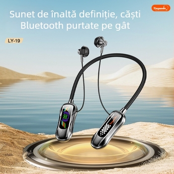 Căști Bluetooth pentru gât cu Bluetooth 5.4, autonomie peste 8 ore, rază de 10 m, slot TF, sunet stereo