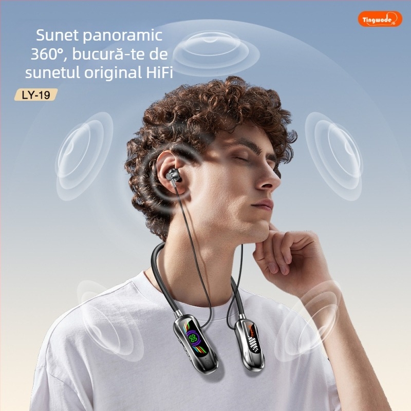 Căști Bluetooth pentru gât cu Bluetooth 5.4, autonomie peste 8 ore, rază de 10 m, slot TF, sunet stereo