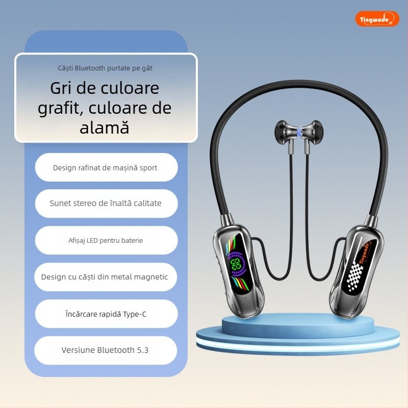 Căști Bluetooth pentru gât cu Bluetooth 5.4, autonomie peste 8 ore, rază de 10 m, slot TF, sunet stereo