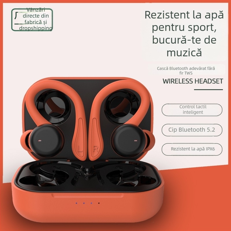 Căști TWS pentru sport, cu agățare pentru ureche, IPX6 rezistente la apă, Bluetooth 5.3, peste 8 ore baterie, sunet stereo