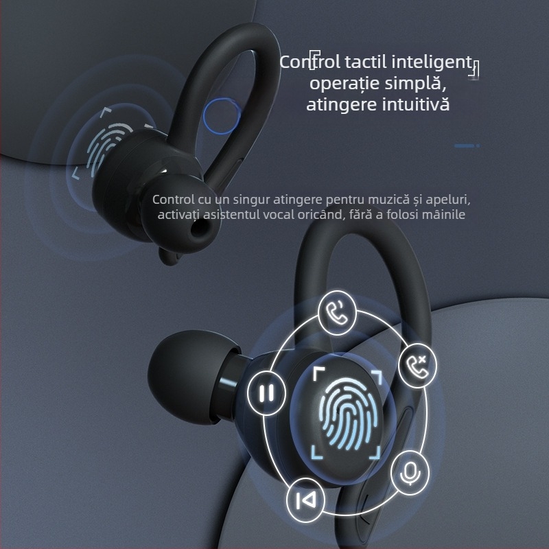 Căști TWS pentru sport, cu agățare pentru ureche, IPX6 rezistente la apă, Bluetooth 5.3, peste 8 ore baterie, sunet stereo