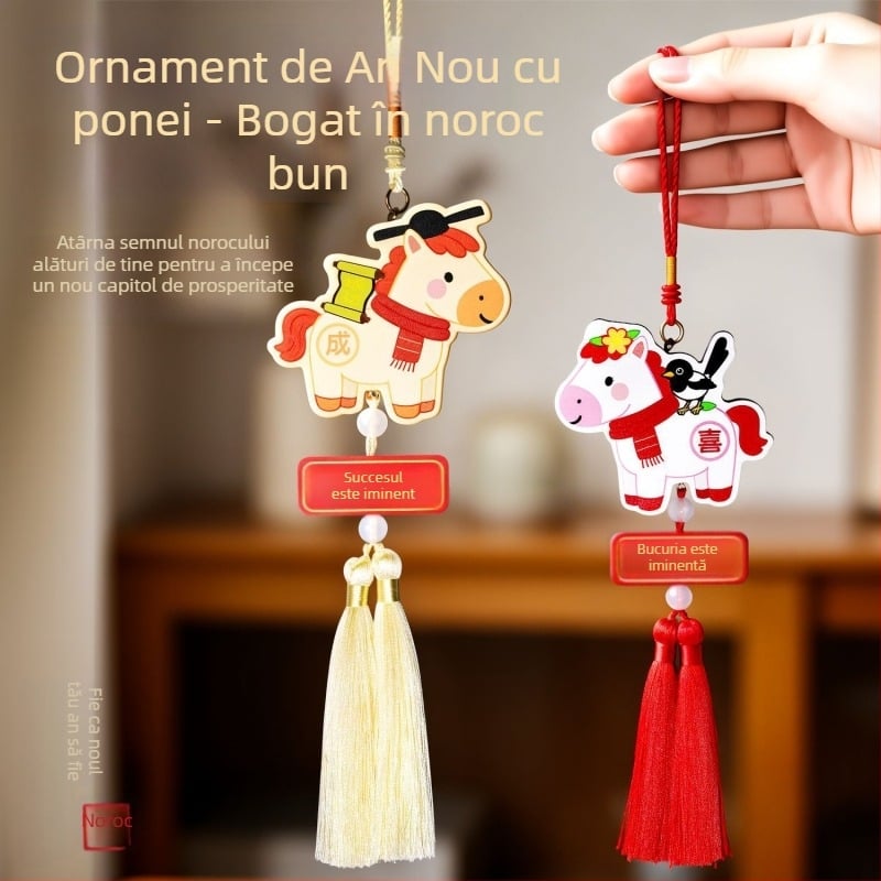 Ornament auto din lemn, stil chinezesc, Anul Calului 2026, Decor interior