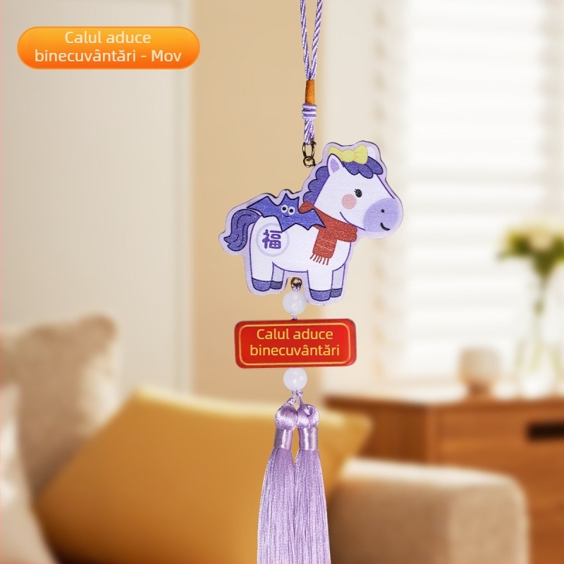 Ornament auto din lemn, stil chinezesc, Anul Calului 2026, Decor interior