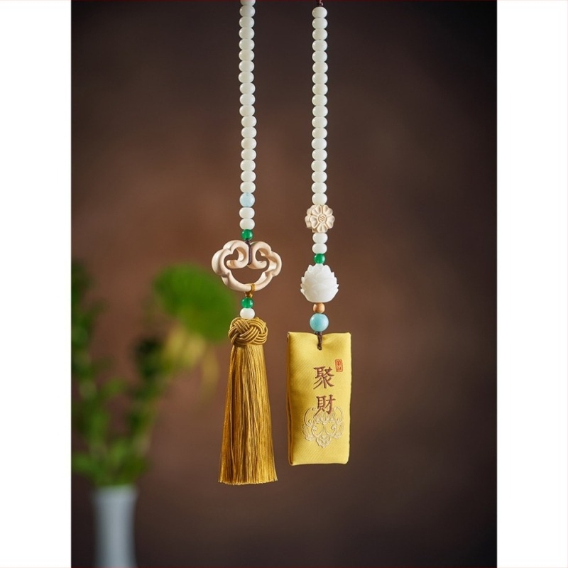 Ornament din lemn pentru interiorul mașinii, cu motif lotus și norii binecuvântării, stil desen animat, lansare iarna 2024