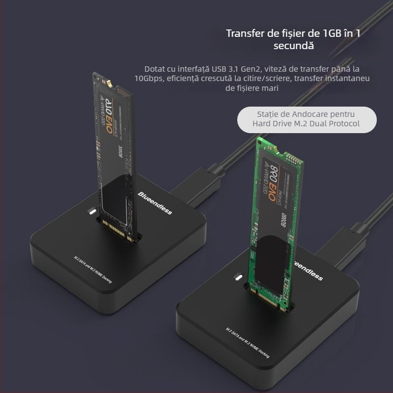 Carcasă SSD M.2 NVMe/SATA cu două protocoale, USB-C 3.2 Gen2, până la 8TB, compactă și portabilă, Modele SD03A/SD02A/SD01A