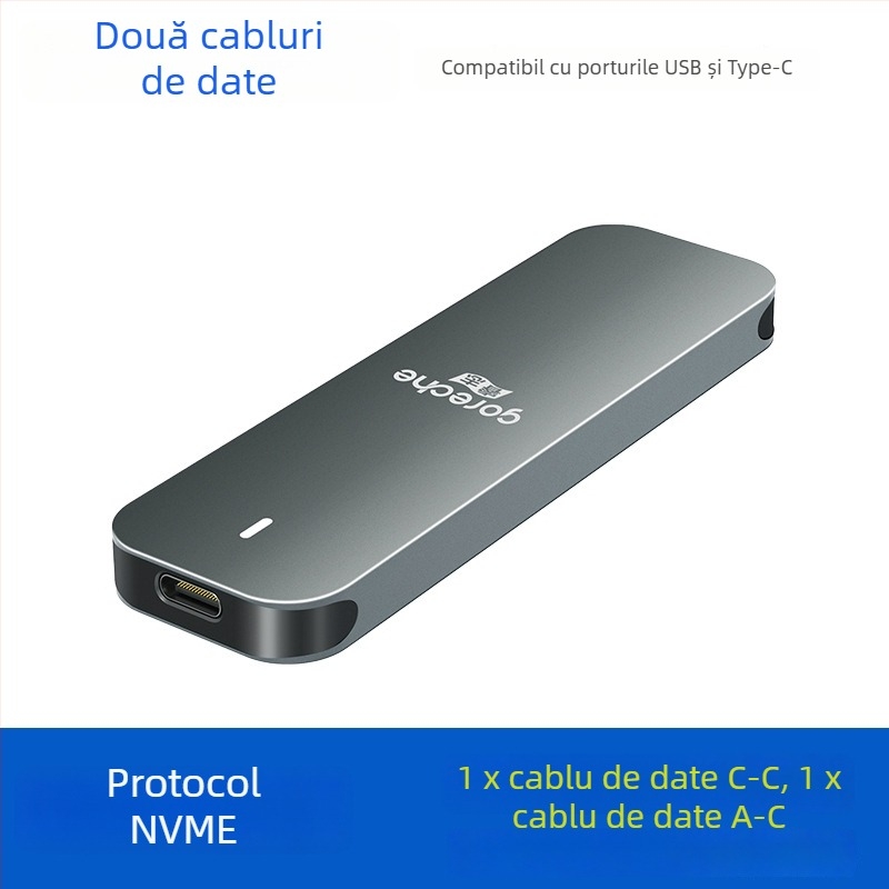 Carcasă NVMe M.2 SSD cu USB-C, din aluminiu + ABS, suport până la 4 TB, viteză de transfer 5–10 Gbps