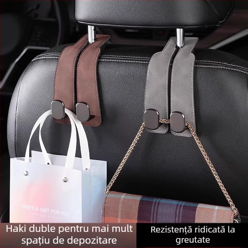 Cârlig pentru bancheta din spate a mașinii cu două cârlige, aspect velur, stil ușor luxos, pentru depozitare (Material: Rubber skin; Stil: Light luxury; Funcție: Car storage; Tip: Car hook; Brand: Koji)
