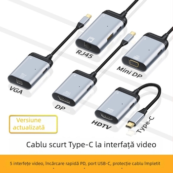 Convertor Type-C către video cu port RJ45 Gigabit Ethernet, 1 intrare / 3 ieșiri, încărcare PD100W rapidă, alimentare externă, transfer USB 2.0 de date