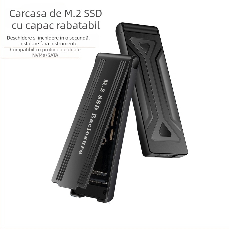 Q26 Carcasă SSD M.2 NVMe Type-C, flip-top, ABS, suport până la 4TB, compatibil SATA