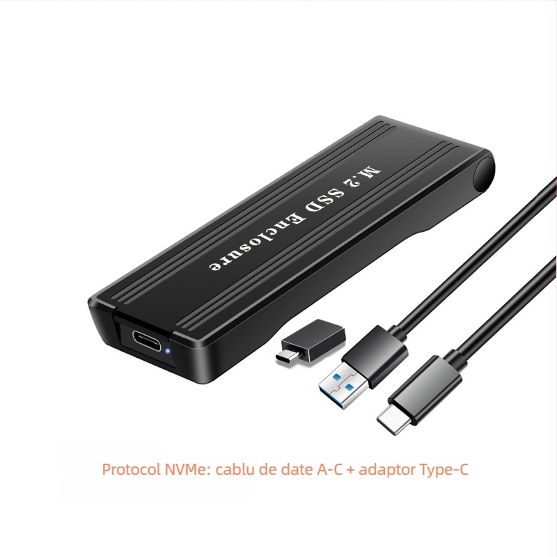 Q26 Carcasă SSD M.2 NVMe Type-C, flip-top, ABS, suport până la 4TB, compatibil SATA