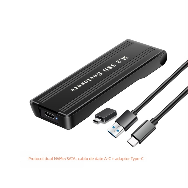 Q26 Carcasă SSD M.2 NVMe Type-C, flip-top, ABS, suport până la 4TB, compatibil SATA
