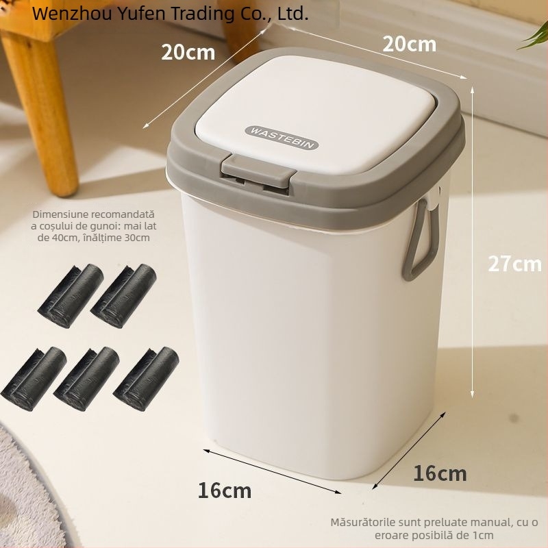 Coș mini pentru gunoiul pisicii cu capac, anti-înclinare, anti-miros, include lopățică pentru gunoi și pungile de fecale — Brand Yufen