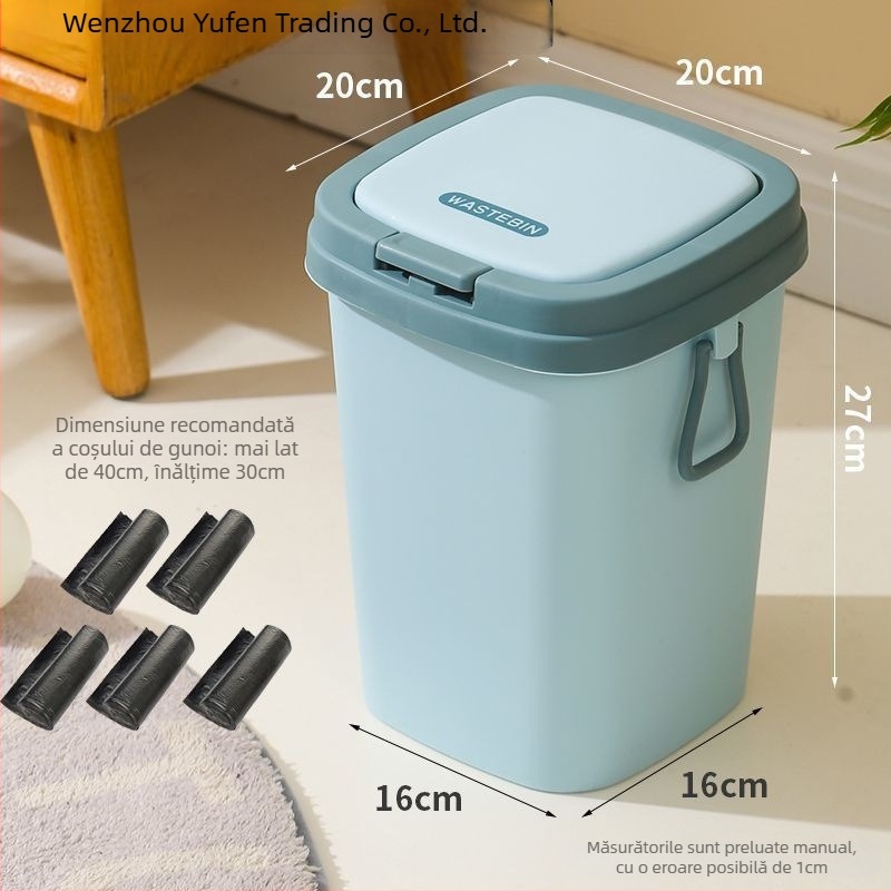 Coș mini pentru gunoiul pisicii cu capac, anti-înclinare, anti-miros, include lopățică pentru gunoi și pungile de fecale — Brand Yufen