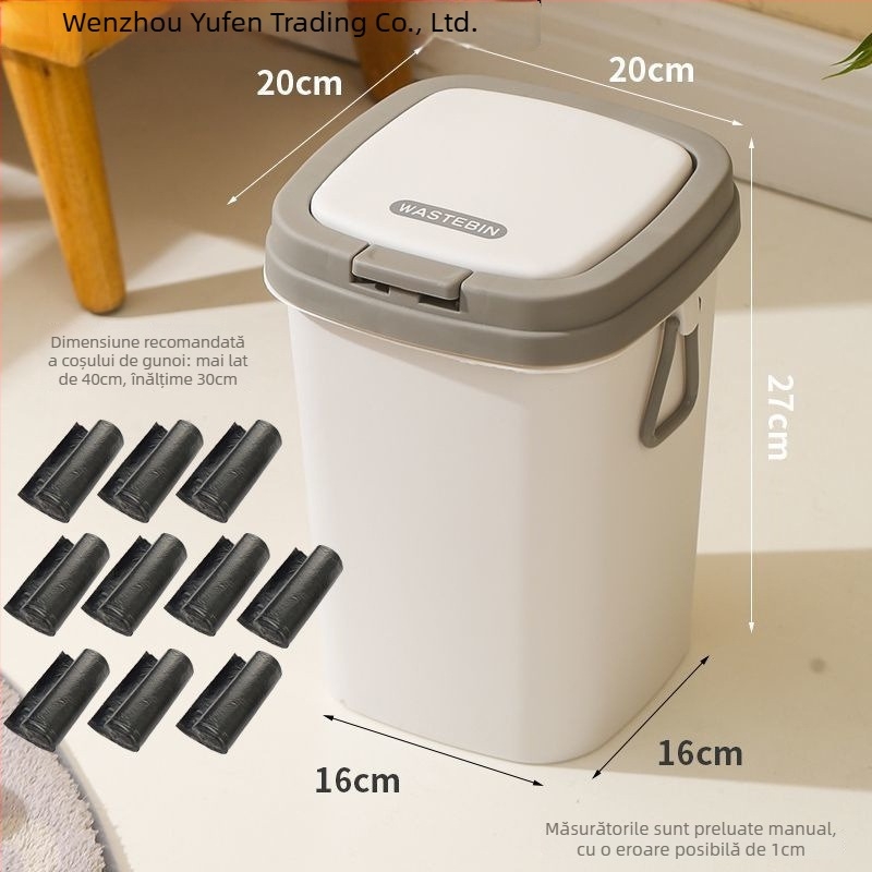 Coș mini pentru gunoiul pisicii cu capac, anti-înclinare, anti-miros, include lopățică pentru gunoi și pungile de fecale — Brand Yufen