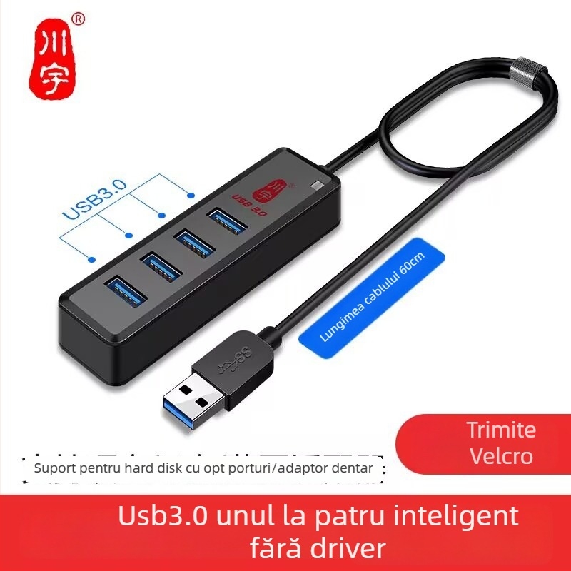 Hub USB pentru laptop, splitter 1 la 4, USB 3.0, transmisie Type-C, model H302 (USB 3.0, 1-4 porturi, fără alimentare externă, cablu 120 cm)