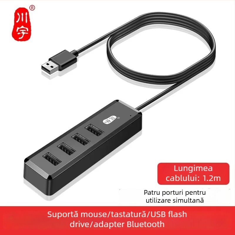 Hub USB pentru laptop, splitter 1 la 4, USB 3.0, transmisie Type-C, model H302 (USB 3.0, 1-4 porturi, fără alimentare externă, cablu 120 cm)