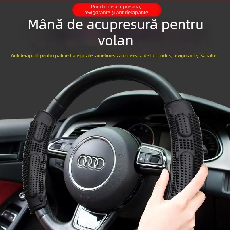 Husă de volan pentru mașină cu masaj, anti-alunecare și acupresură booster