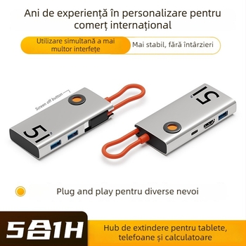 Stație docking Type-C cu HDMI și hub USB 3.0, 5 în 1, 5Gbps, cablu 0.15 m, alimentare prin USB, model HC--D--019