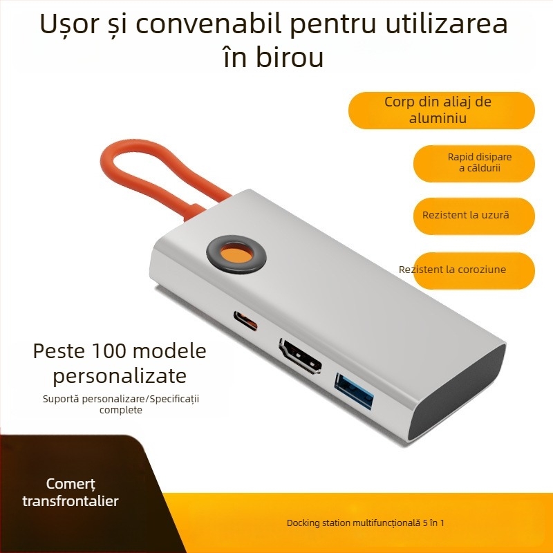 Stație docking Type-C cu HDMI și hub USB 3.0, 5 în 1, 5Gbps, cablu 0.15 m, alimentare prin USB, model HC--D--019