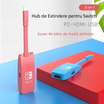 Dock mini HUB Switch — HDMI 4K, USB-C, 5Gbps, splitter 1 la 3, fără alimentare externă