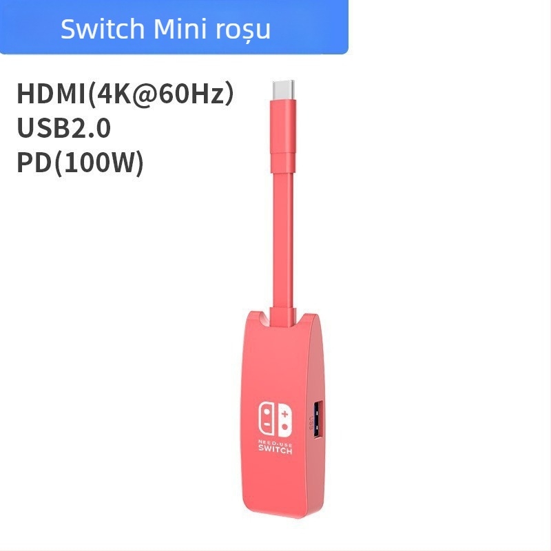 Dock mini HUB Switch — HDMI 4K, USB-C, 5Gbps, splitter 1 la 3, fără alimentare externă