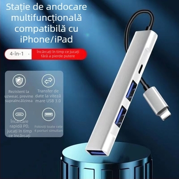 Adaptor docking Lightning pentru iPad, tablete și telefoane – port USB, compatibil cu iPad/tablet/telefon, fără alimentare externă