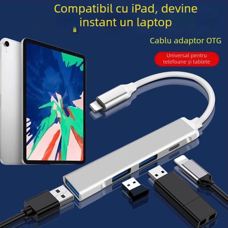 Adaptor docking Lightning pentru iPad, tablete și telefoane – port USB, compatibil cu iPad/tablet/telefon, fără alimentare externă