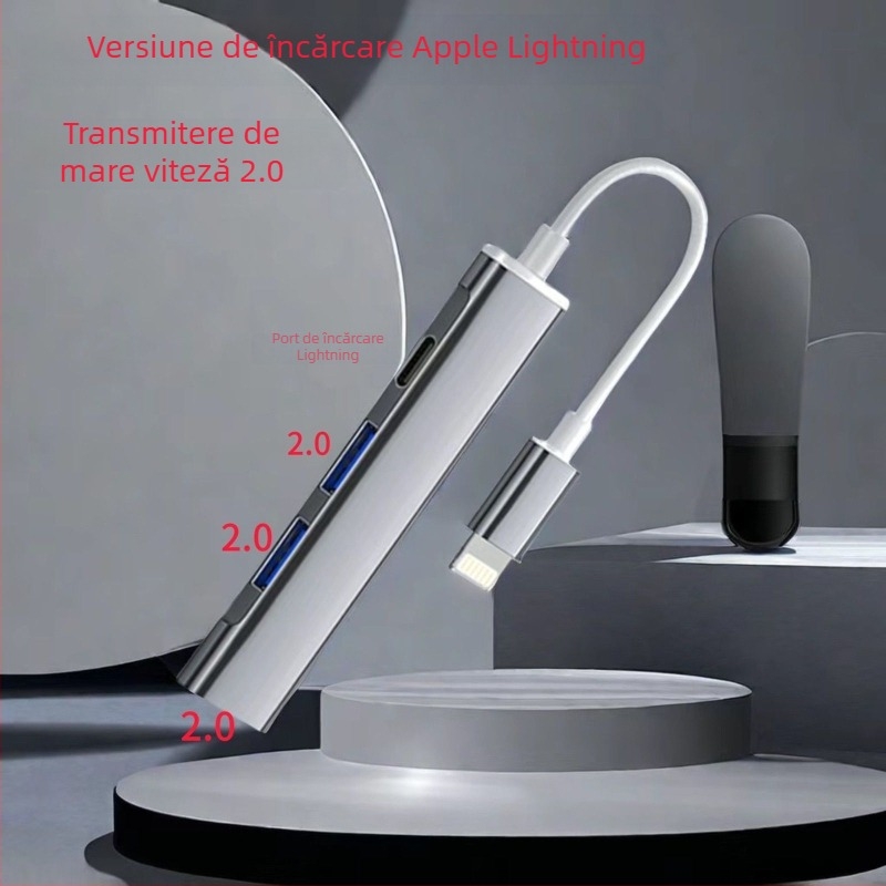 Adaptor docking Lightning pentru iPad, tablete și telefoane – port USB, compatibil cu iPad/tablet/telefon, fără alimentare externă