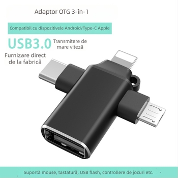 Hub USB-C OTG 3 în 1 pentru tablete — interfață USB 3.0, suportă USB flash și mouse, fără alimentare externă