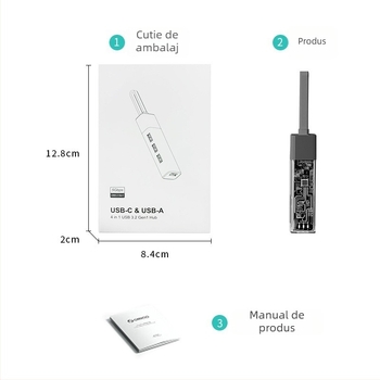 Dock USB-C cu 4 porturi USB 3.0, carcasă din aliaj de aluminiu, imprimare logo, alimentare prin USB, viteză transfer 5Gbps