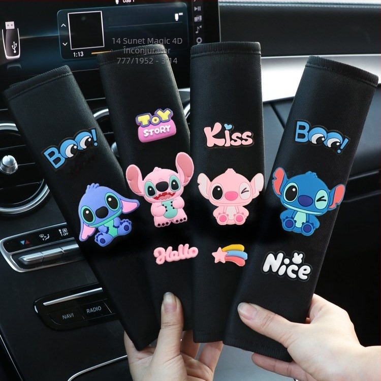 Husă decorativă pentru centura de siguranță a mașinii cu Stitch – poliester, acoperire decorativă pentru interior, potrivire universală