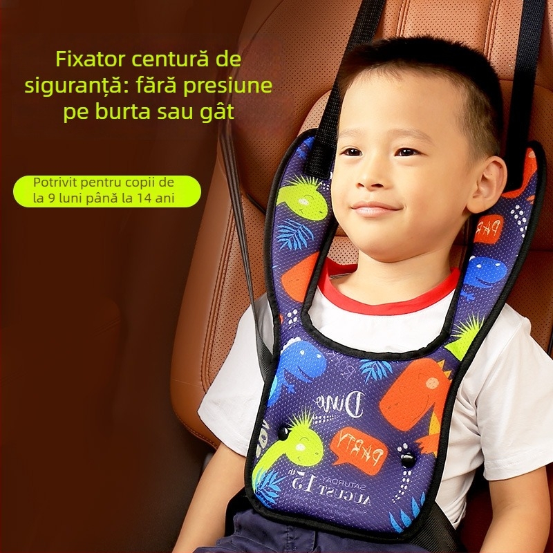 Regulator pentru centura de siguranță auto pentru copii, protecție pentru burtă și umăr, design desen animat, închidere cu nasture, portabil