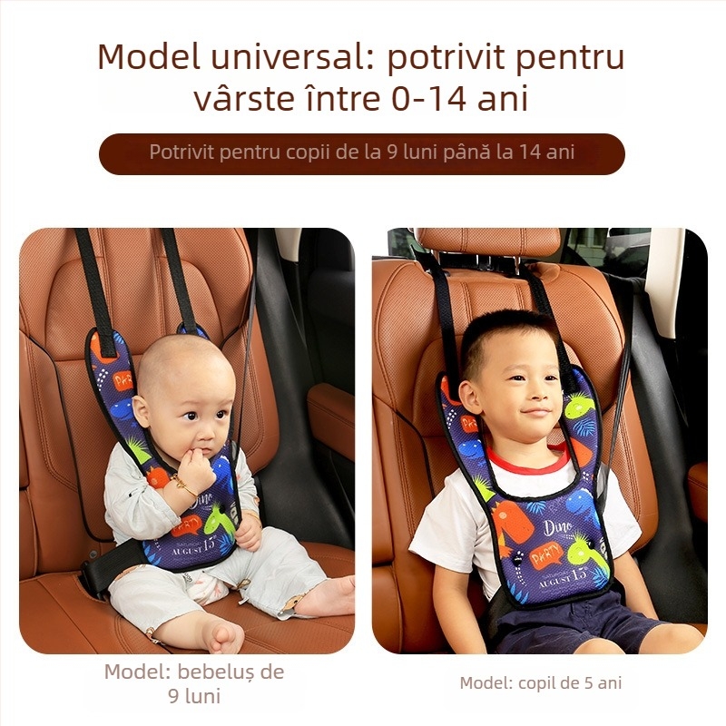 Regulator pentru centura de siguranță auto pentru copii, protecție pentru burtă și umăr, design desen animat, închidere cu nasture, portabil